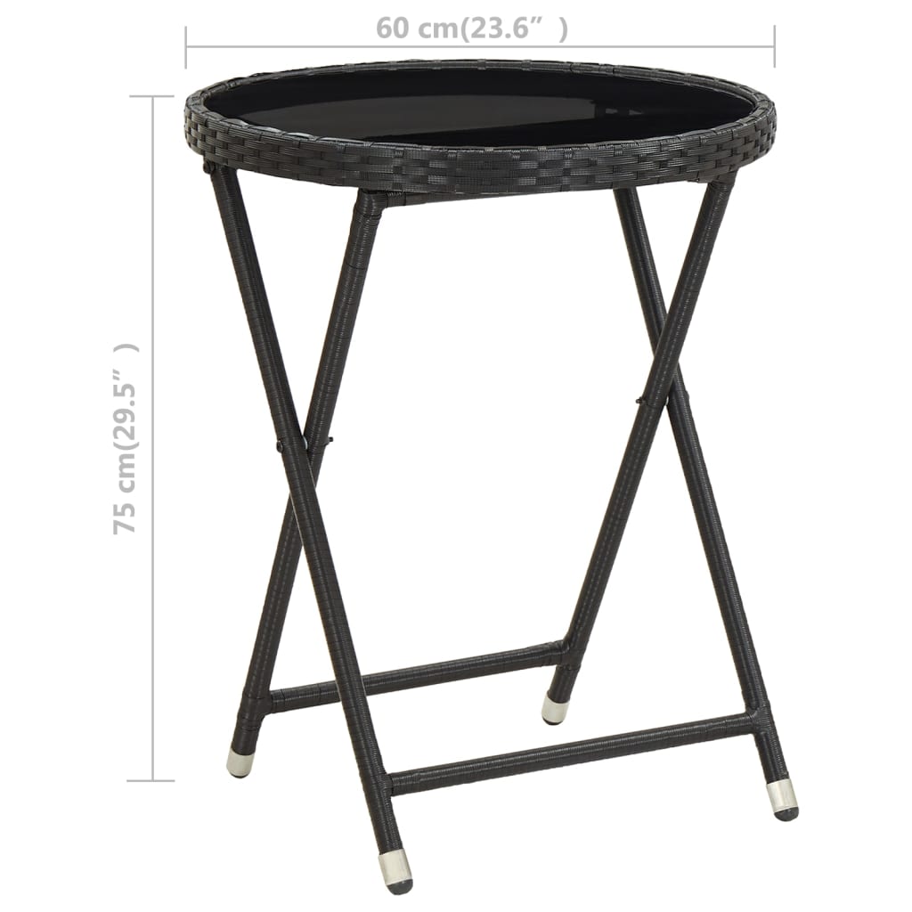 vidaXL Mesa de centro ratán sintético y vidrio templado negro 60 cm