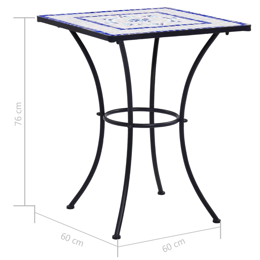 vidaXL Mesa de mosaico para cafetería cerámica azul y blanco 60 cm