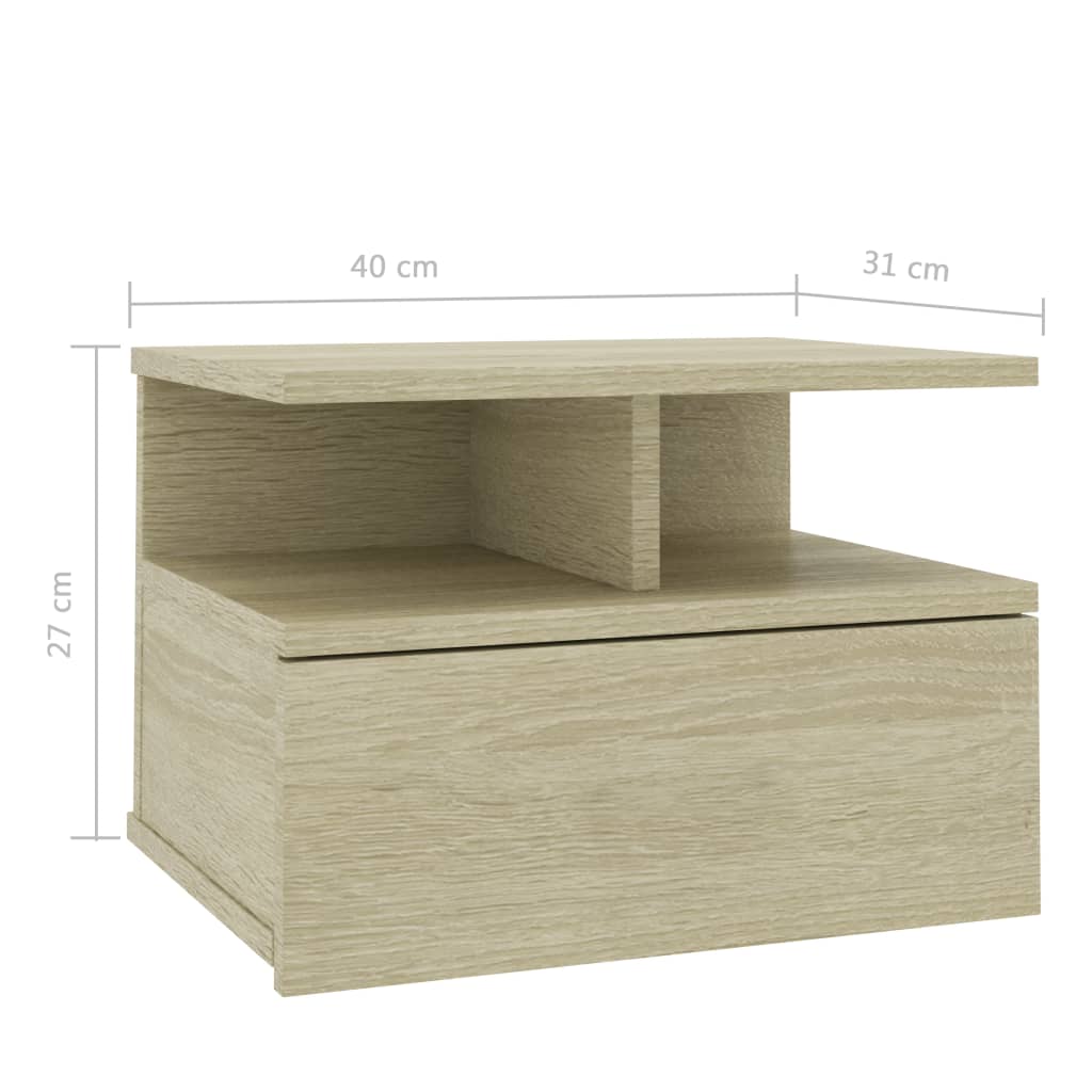 vidaXL Mesita de noche flotante 2 uds madera roble Sonoma 40x31x27 cm