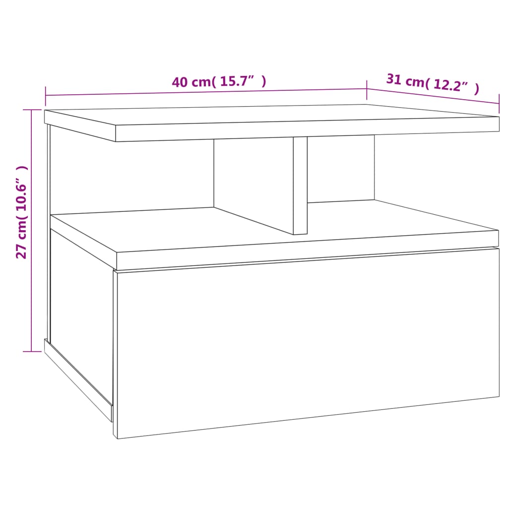 vidaXL Mesita de noche flotante 2 uds madera roble Sonoma 40x31x27 cm