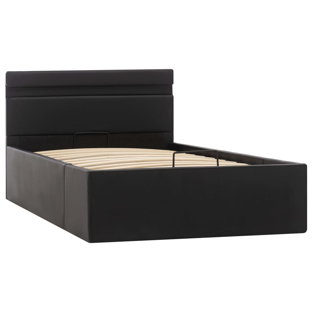 vidaXL Cama hidráulica almacenaje LED sin colchón negro 100x200 cm