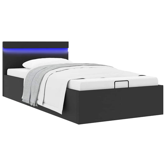 vidaXL Cama hidráulica almacenaje LED sin colchón negro 100x200 cm