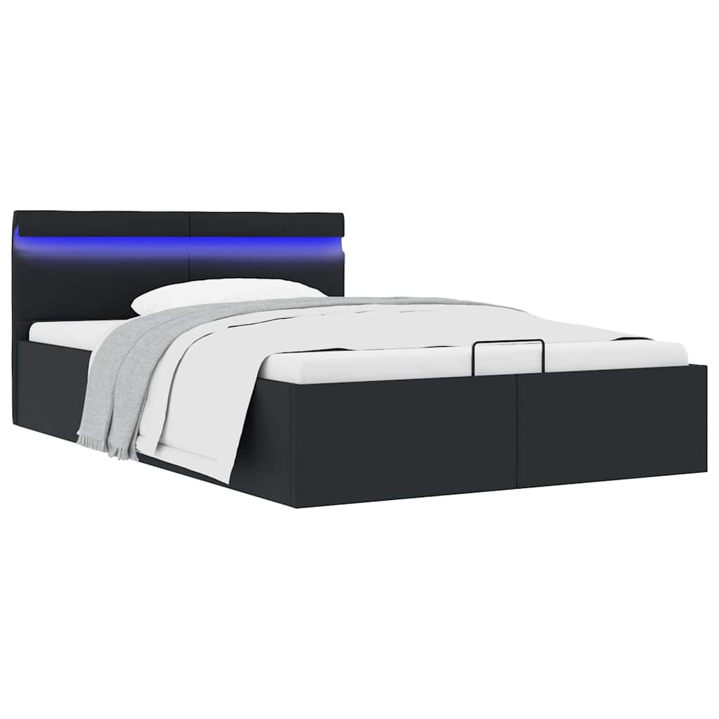 vidaXL Cama hidráulica almacenaje LED sin colchón negro 120x200 cm