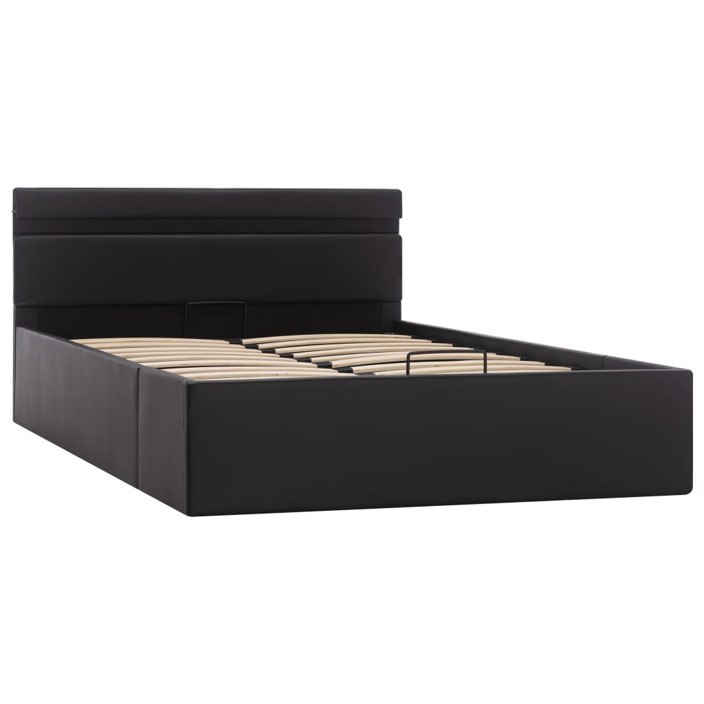 vidaXL Cama hidráulica almacenaje LED sin colchón negro 140x200 cm