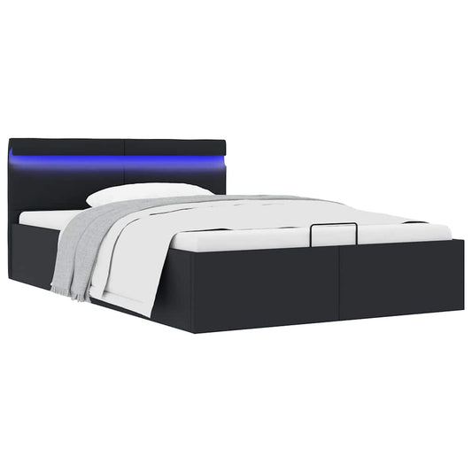 vidaXL Cama hidráulica almacenaje LED sin colchón negro 140x200 cm