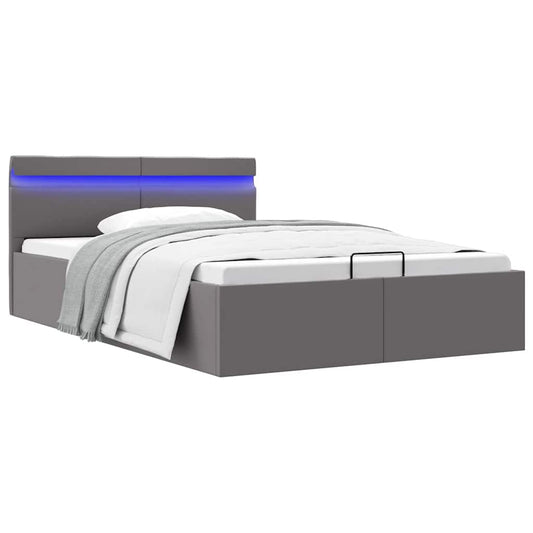 vidaXL Cama hidráulica almacenaje LED sin colchón gris 140x200 cm