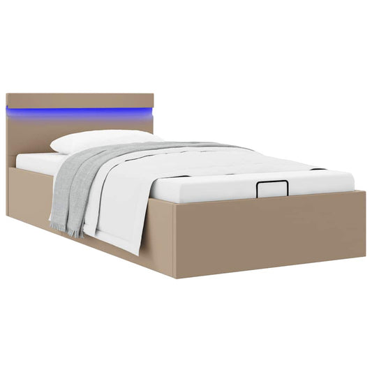 vidaXL Cama canapé hidráulica LED cuero sintético capuchino 90x200 cm