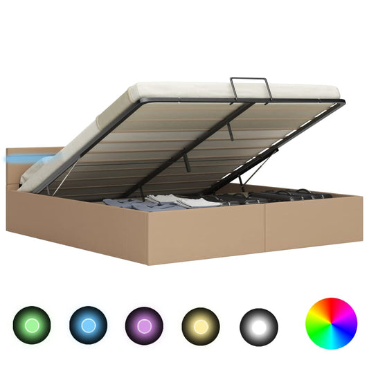 vidaXL Cama canapé hidráulica LED cuero sintético capuchino 160x200 cm