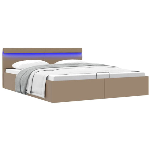 vidaXL Cama canapé hidráulica LED cuero sintético capuchino 180x200 cm