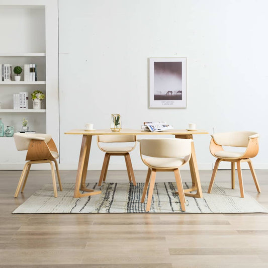 vidaXL Sillas de comedor 4 uds madera curvada y cuero sintético crema