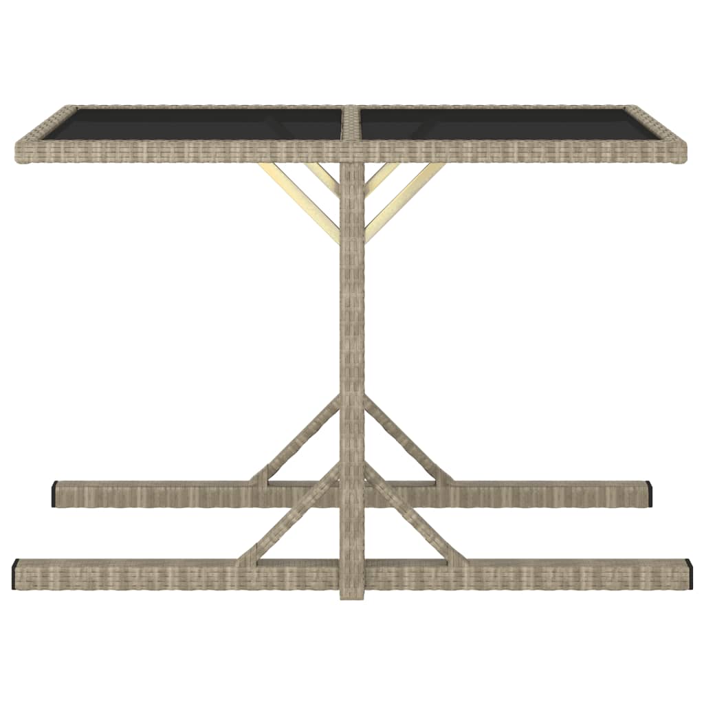 vidaXL Mesa de jardín de vidrio y ratán sintético beige 110x53x72 cm