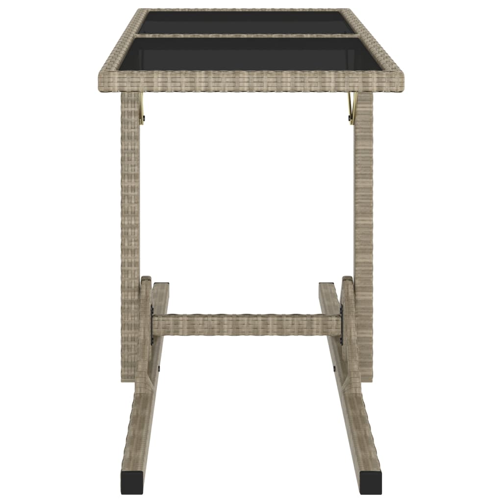 vidaXL Mesa de jardín de vidrio y ratán sintético beige 110x53x72 cm