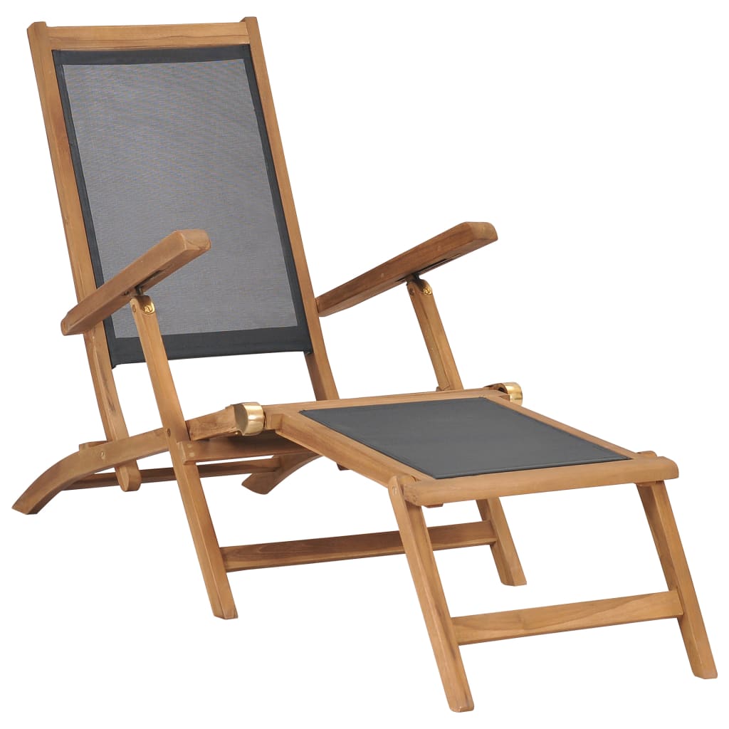 vidaXL Silla de terraza con reposapiés de madera maciza de teca negra