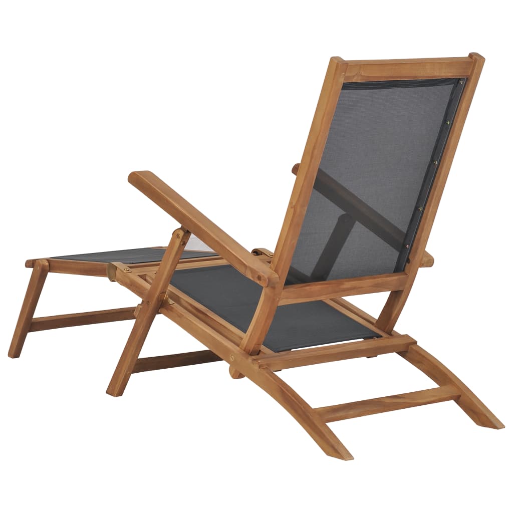 vidaXL Silla de terraza con reposapiés de madera maciza de teca negra