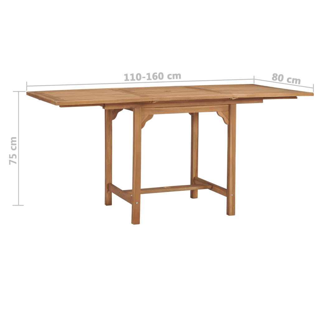 vidaXL Mesa de jardín extensible madera maciza teca (110-160)x80x75cm