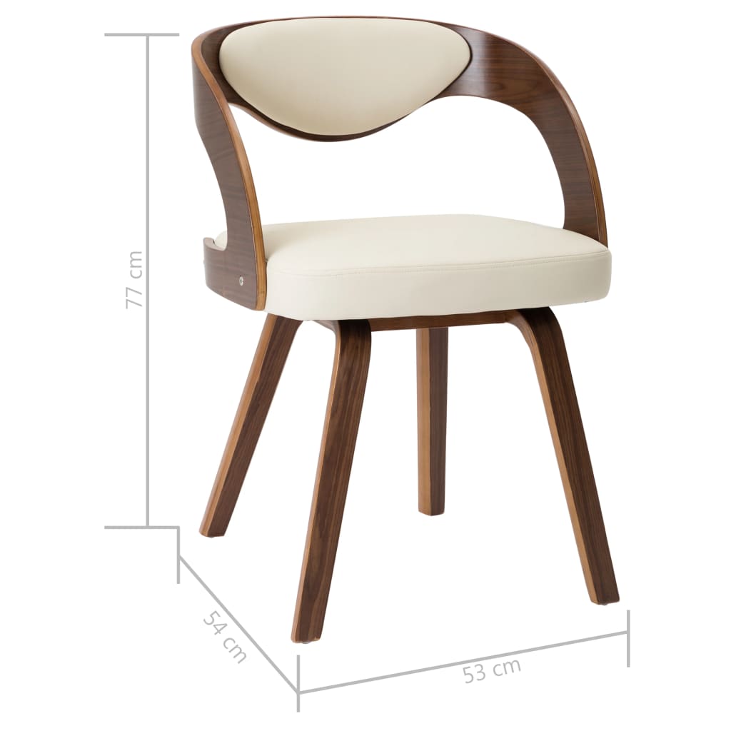 vidaXL Sillas de comedor 4 uds madera curvada y cuero sintético crema