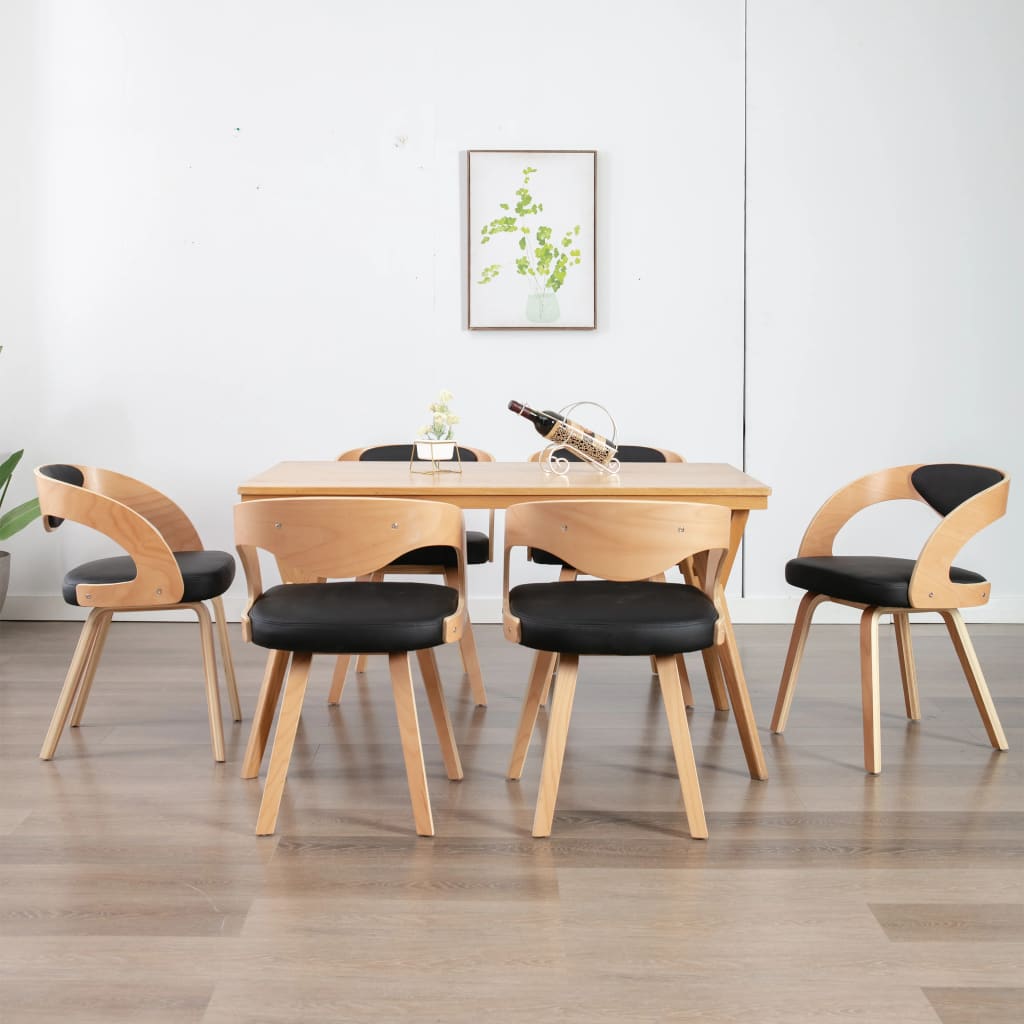 vidaXL Sillas de comedor 6 unidades madera y cuero sintético negro