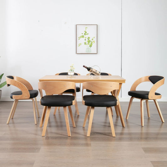 vidaXL Sillas de comedor 6 unidades madera y cuero sintético negro