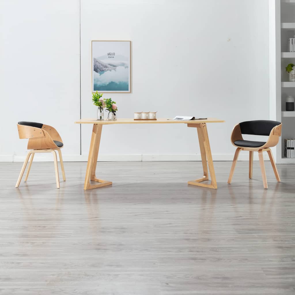 vidaXL Sillas de comedor 2 uds madera curvada y cuero sintético negro