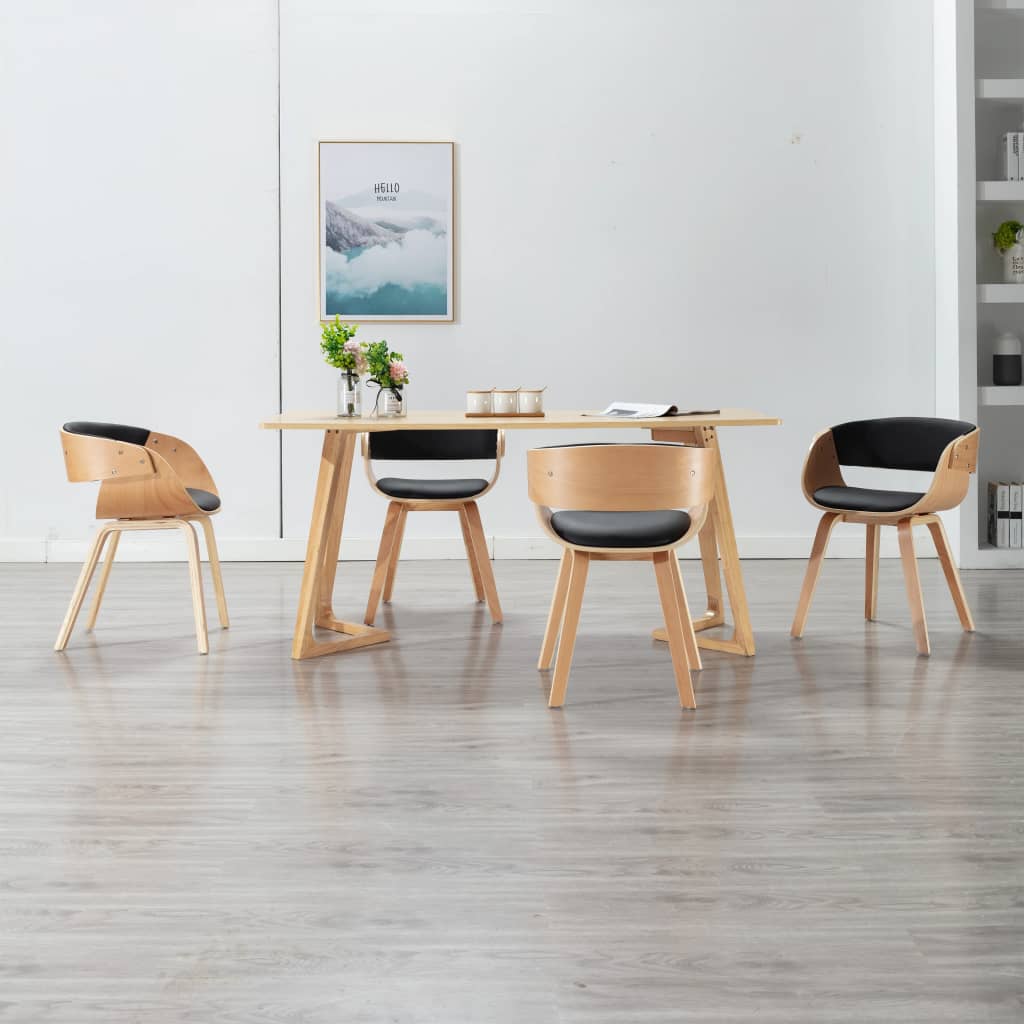 vidaXL Sillas de comedor 4 uds madera curvada cuero sintético negro