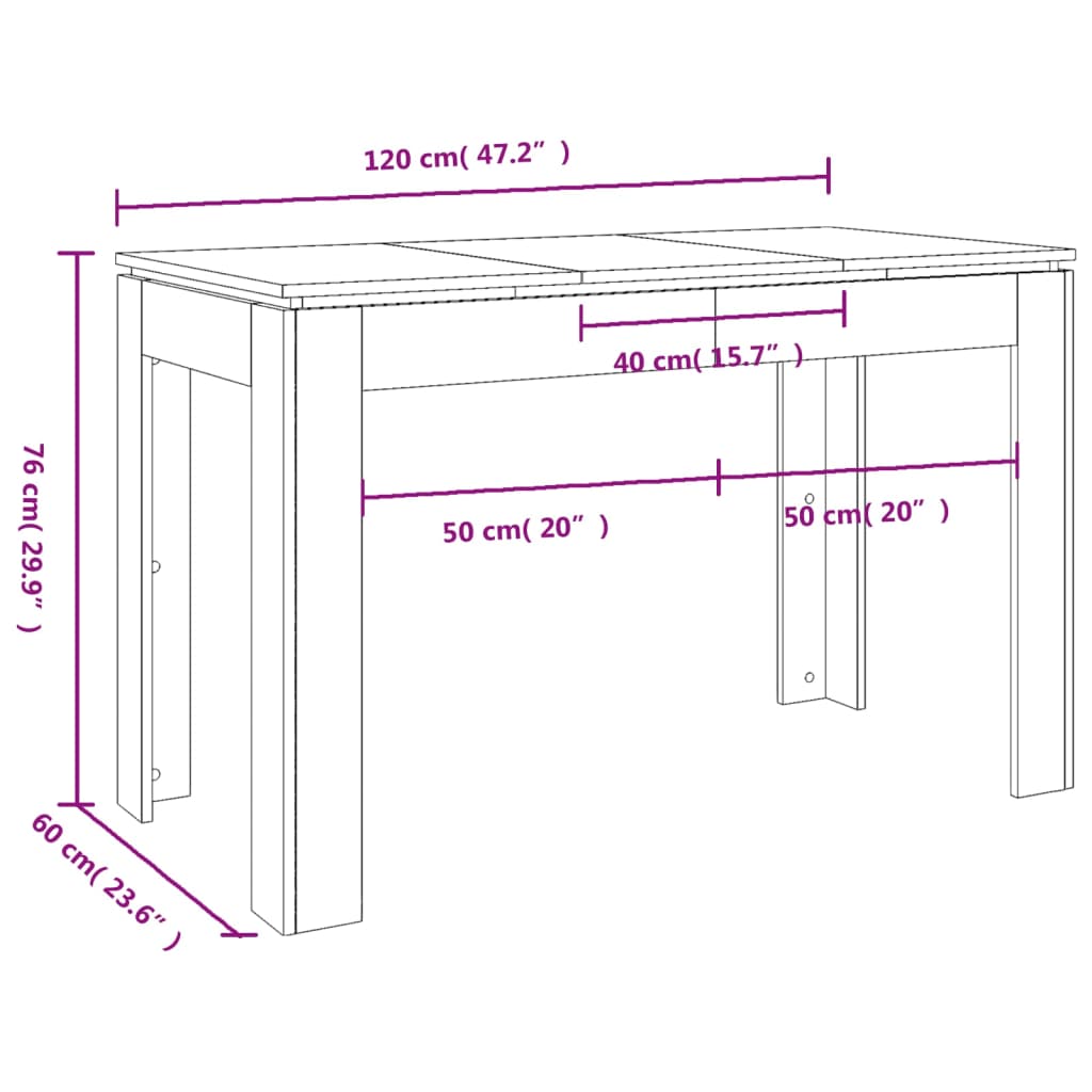 vidaXL Mesa de comedor de madera contrachapada blanco 120x60x76 cm