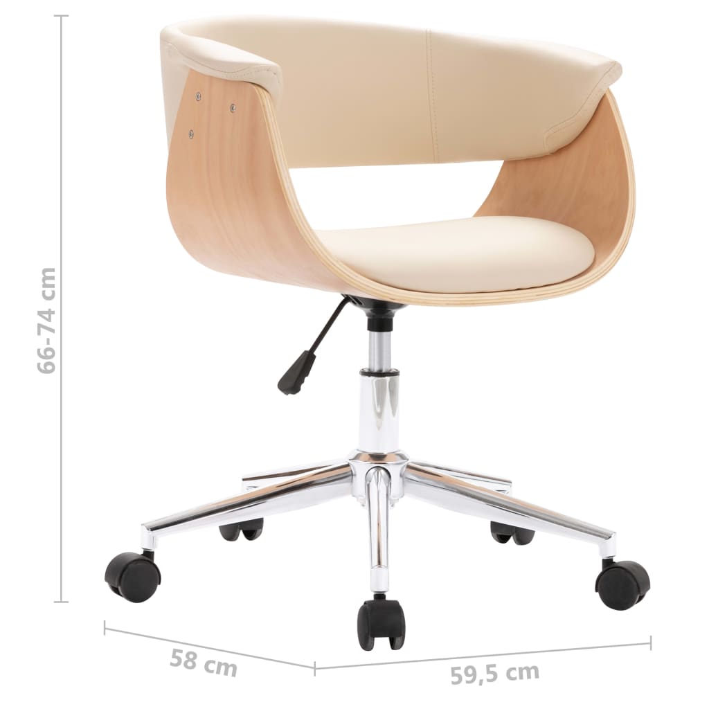 vidaXL Silla de comedor giratoria madera curvada cuero sintético crema