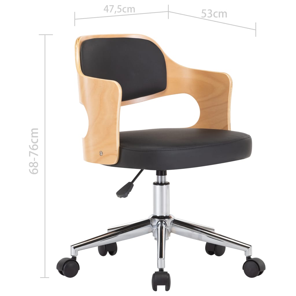 vidaXL Silla de comedor giratoria madera curvada cuero sintético negro