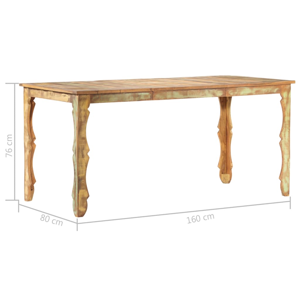 vidaXL Mesa de comedor de madera maciza reciclada 160x80x76 cm