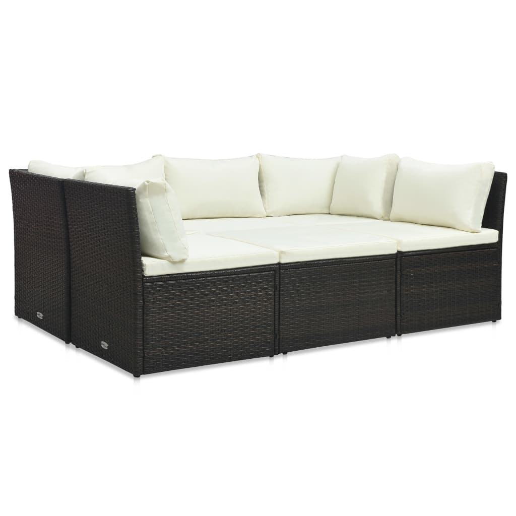 vidaXL Set muebles de jardín y cojines 4 piezas ratán sintético marrón