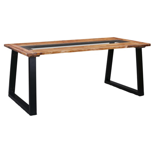 vidaXL Mesa de comedor de madera maciza de acacia y vidrio 180x90x75cm