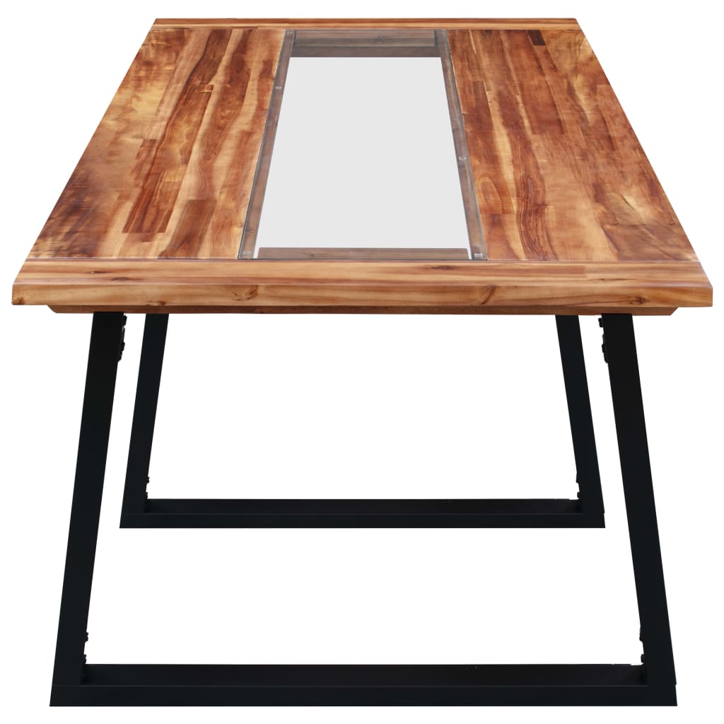 vidaXL Mesa de comedor de madera maciza de acacia y vidrio 180x90x75cm