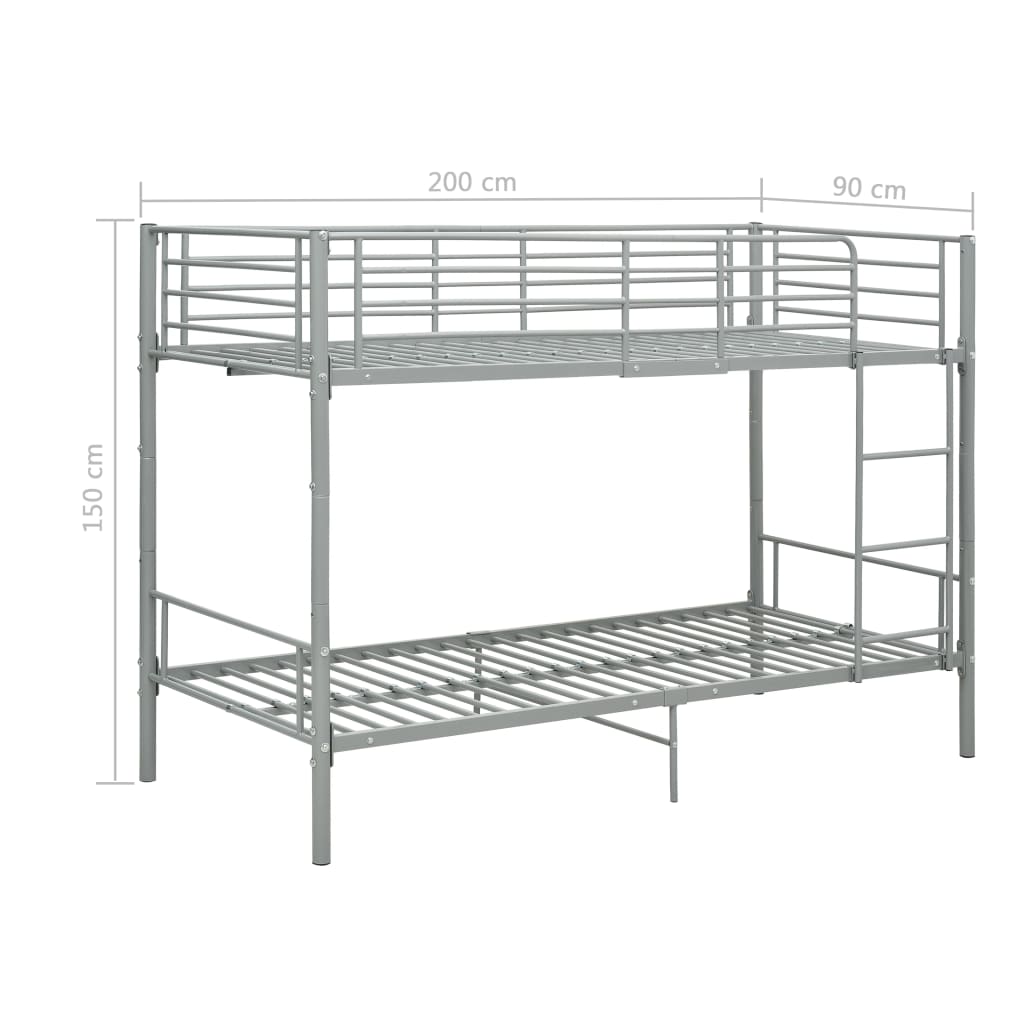 vidaXL Cama litera de metal gris 90x200 cm