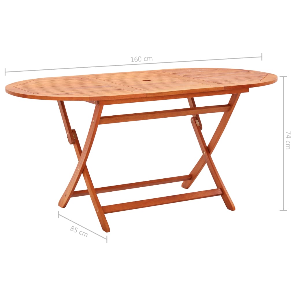 vidaXL Mesa de jardín plegable madera maciza de eucalipto 160x85x74 cm