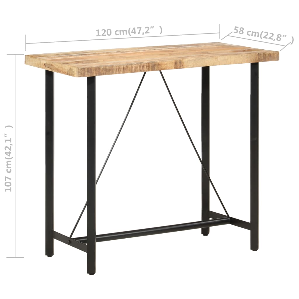 vidaXL Mesa de bar madera maciza de mango rugosa 120x58x107 cm