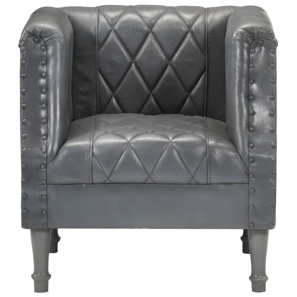 vidaXL Sillón de cuero de cabra auténtico gris