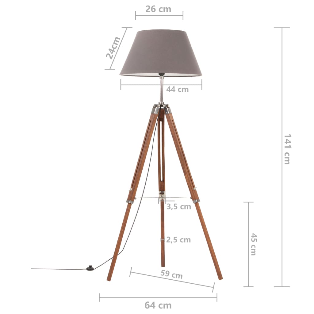 vidaXL Lámpara de trípode madera maciza de teca marrón y gris 141 cm