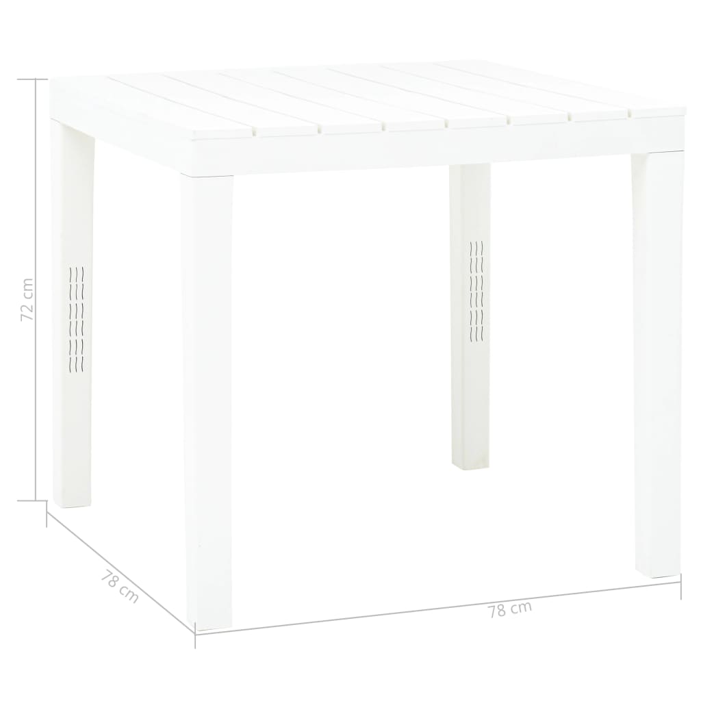 vidaXL Mesa de jardín de plástico blanco 78x78x72 cm