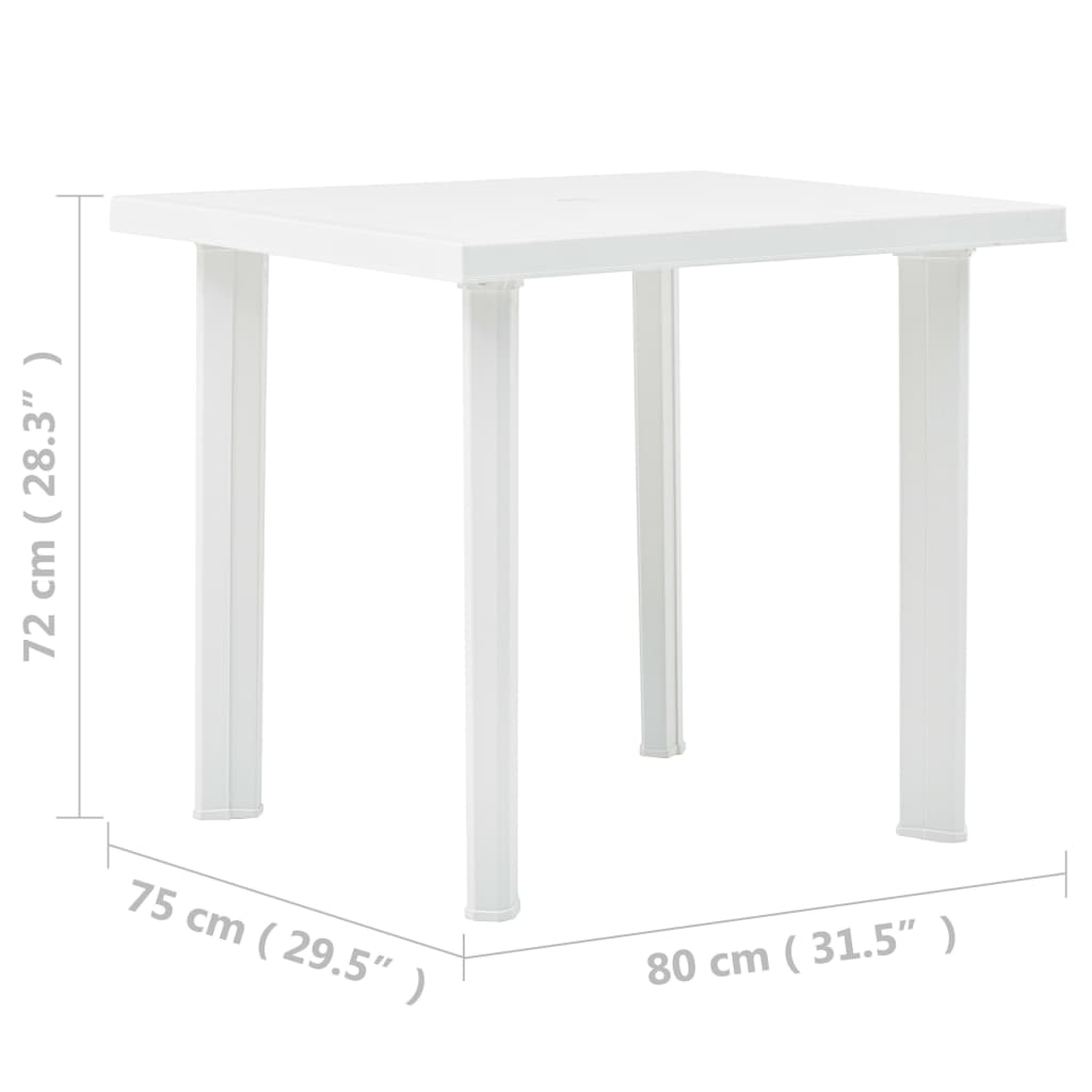 vidaXL Mesa de jardín de plástico blanco 80x75x72 cm