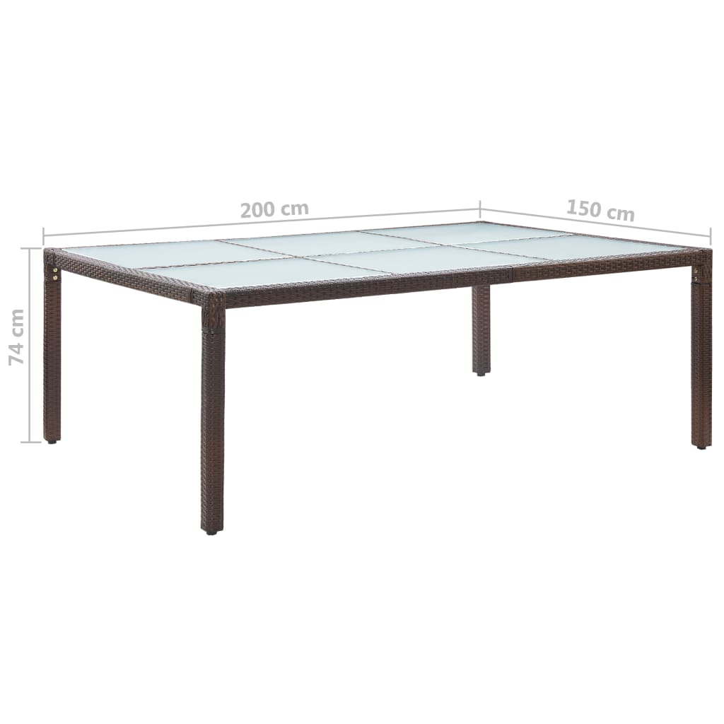 vidaXL Mesa de comedor de jardín marrón 200x150x74 cm ratán sintético