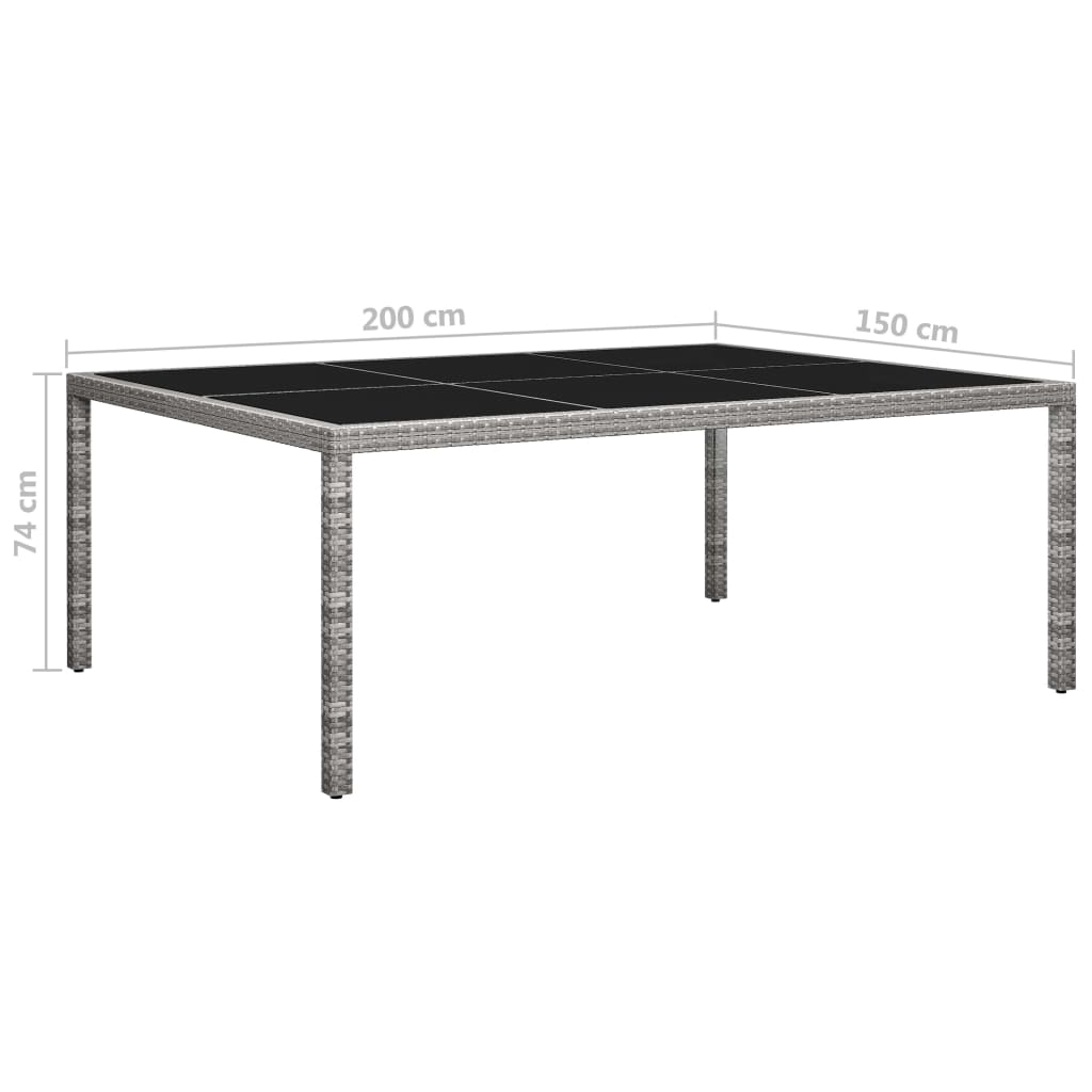 vidaXL Mesa de comedor de jardín ratán sintético gris 200x150x74 cm