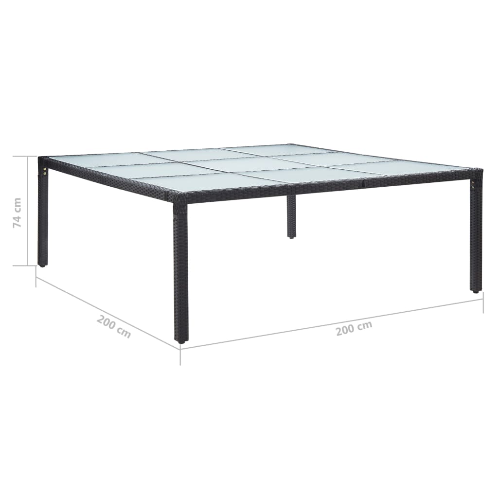 vidaXL Mesa de comedor de jardín ratán sintético negro 200x200x74 cm