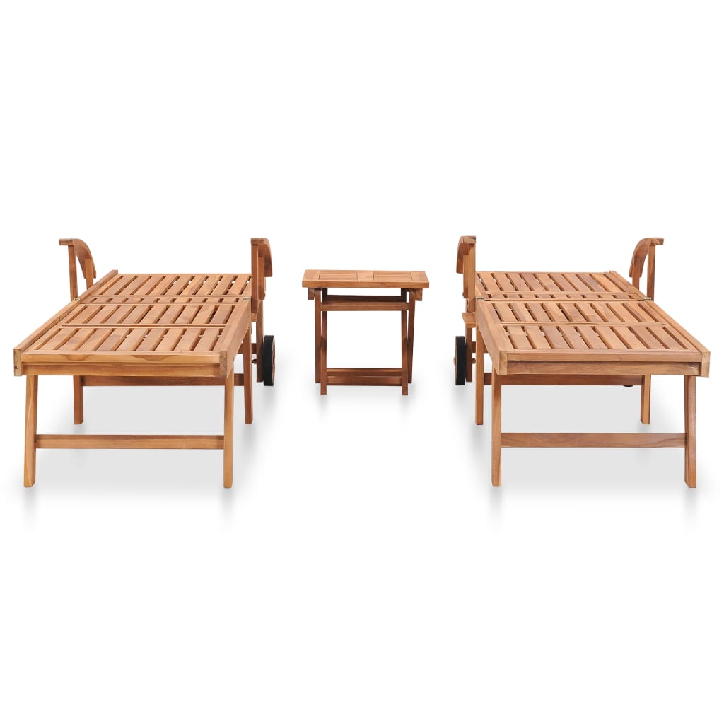 vidaXL Tumbonas 2 uds con mesa madera maciza de teca