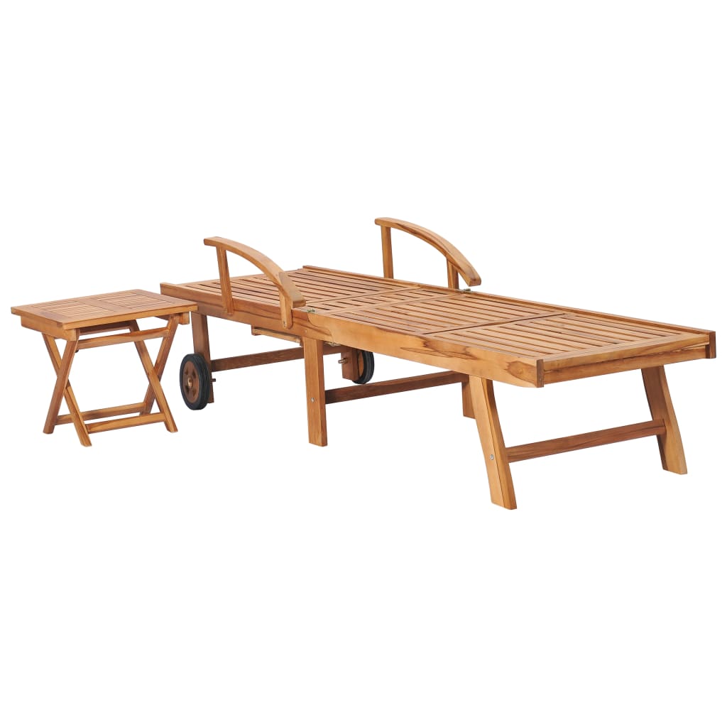 vidaXL Tumbonas 2 uds con mesa madera maciza de teca