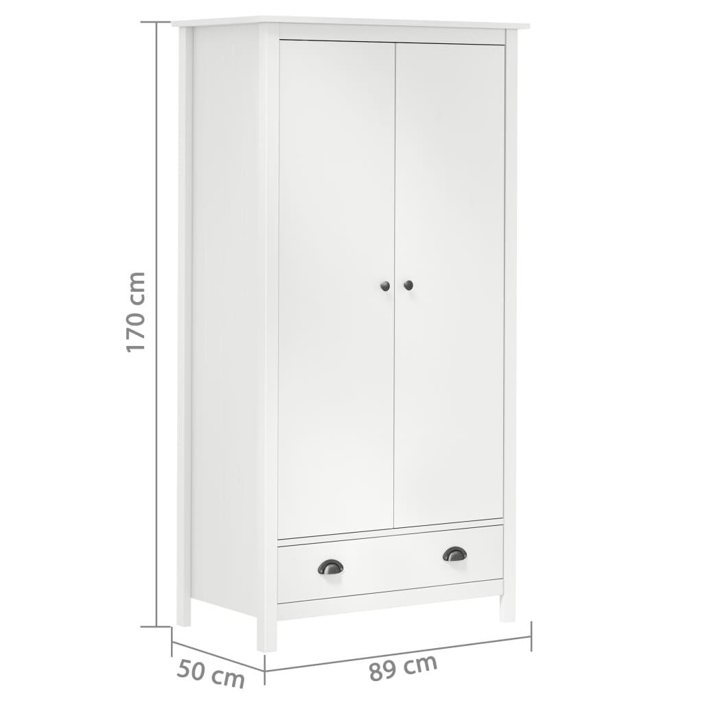 vidaXL Armario de 2 puertas Hill madera maciza pino blanco 89x50x170cm