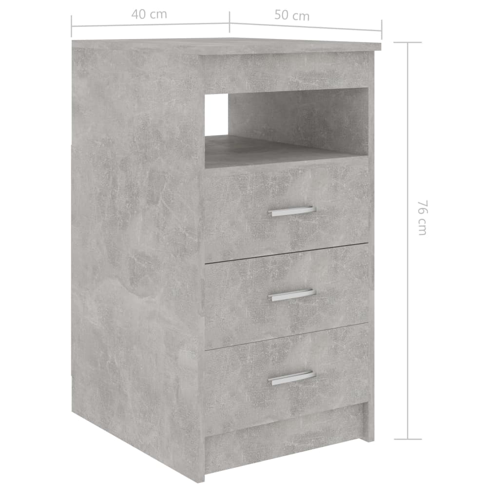 vidaXL Cajonera de madera contrachapada gris hormigón 40x50x76 cm