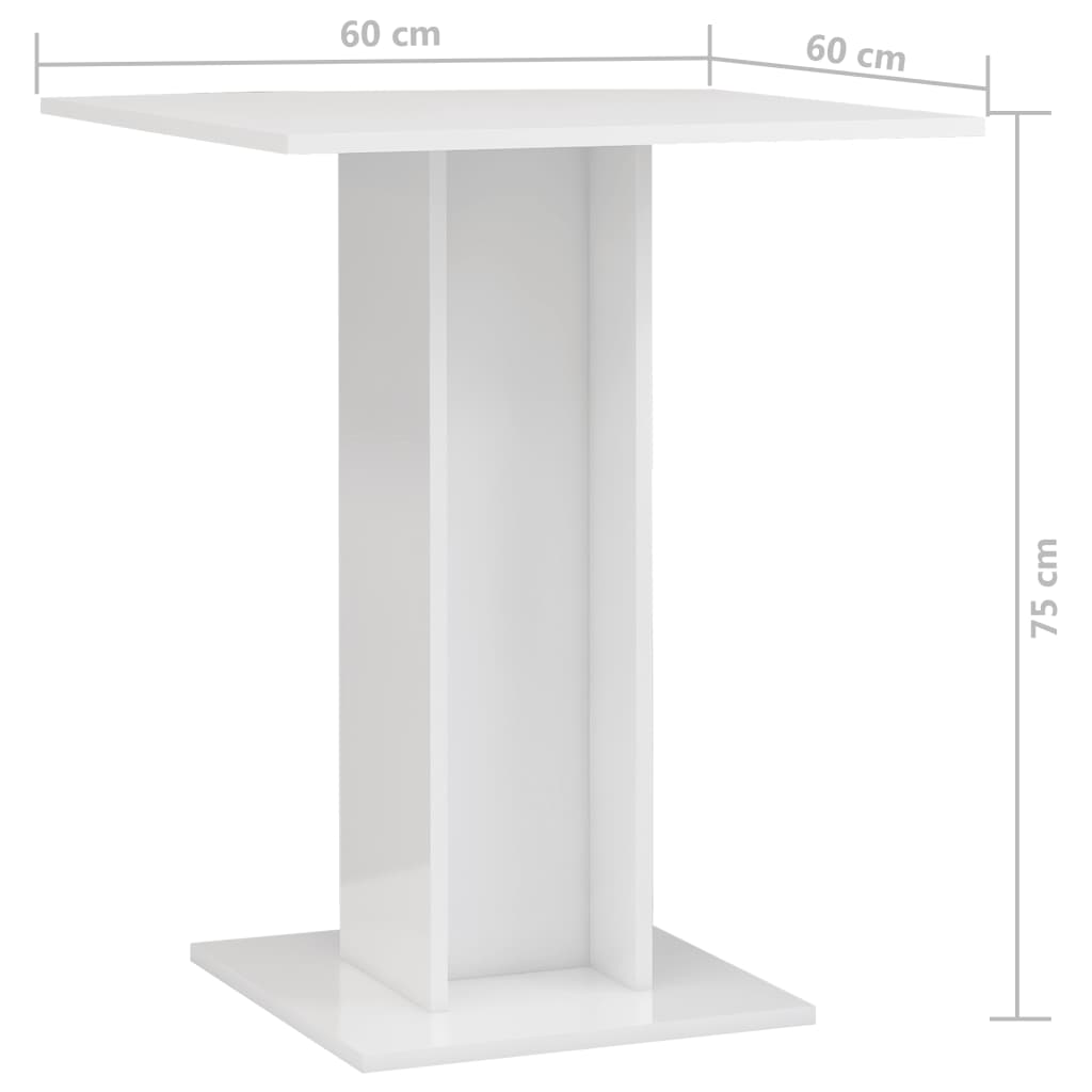 vidaXL Mesa de bistró madera contrachapada blanco brillo 60x60x75 cm