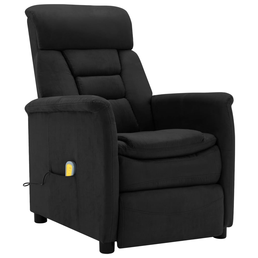 vidaXL Sillón de masaje reclinable de piel de ante artificial negro