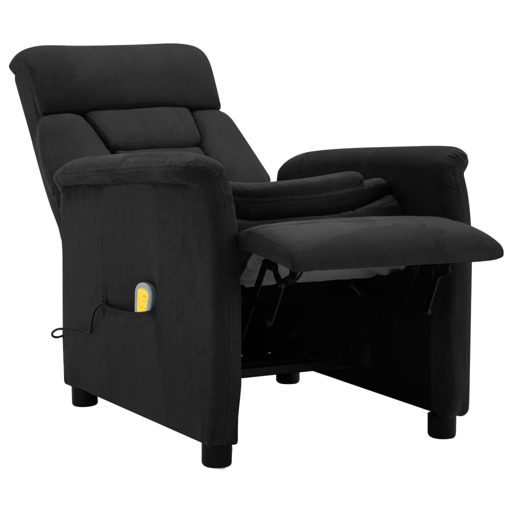 vidaXL Sillón de masaje reclinable de piel de ante artificial negro