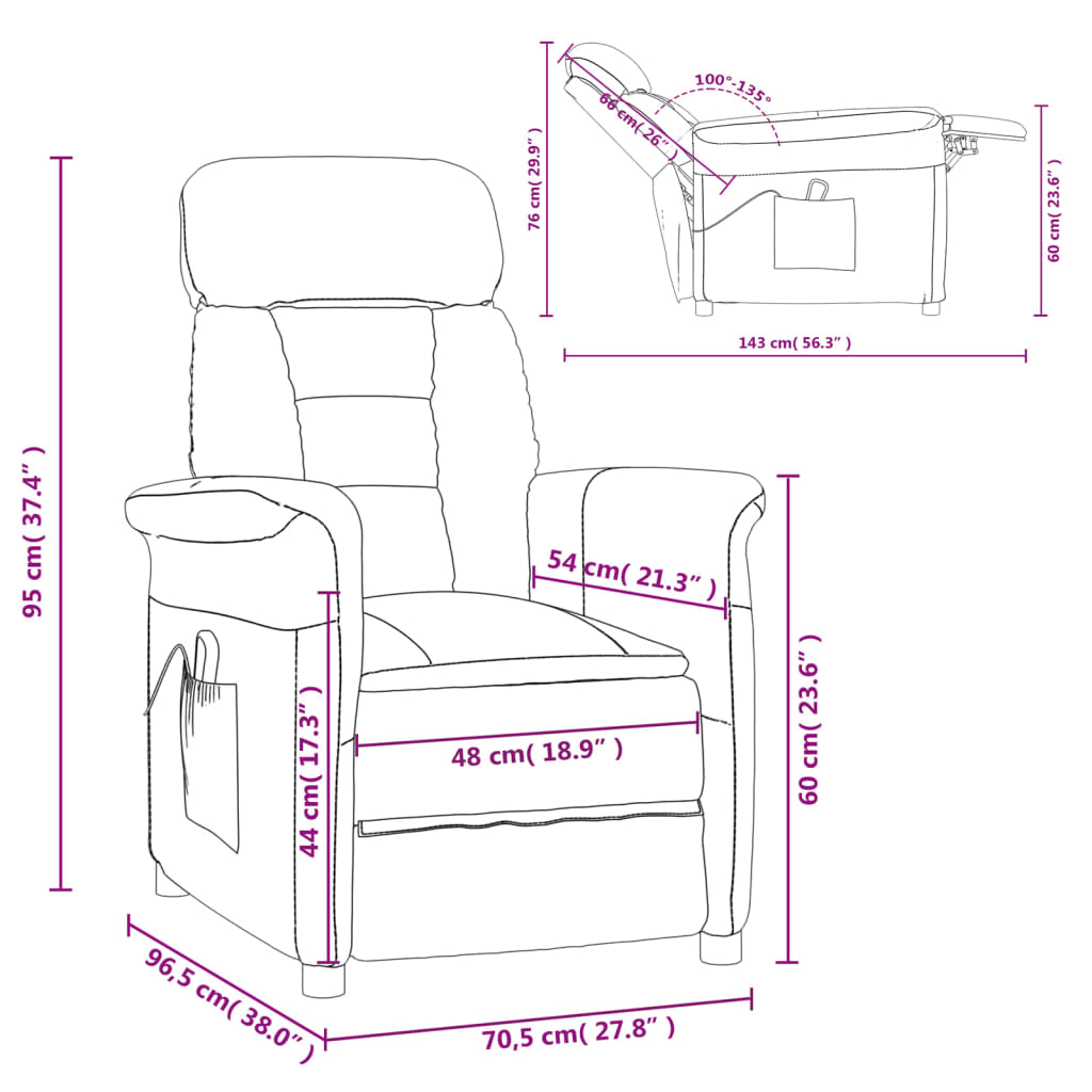 vidaXL Sillón de masaje reclinable de piel de ante artificial negro