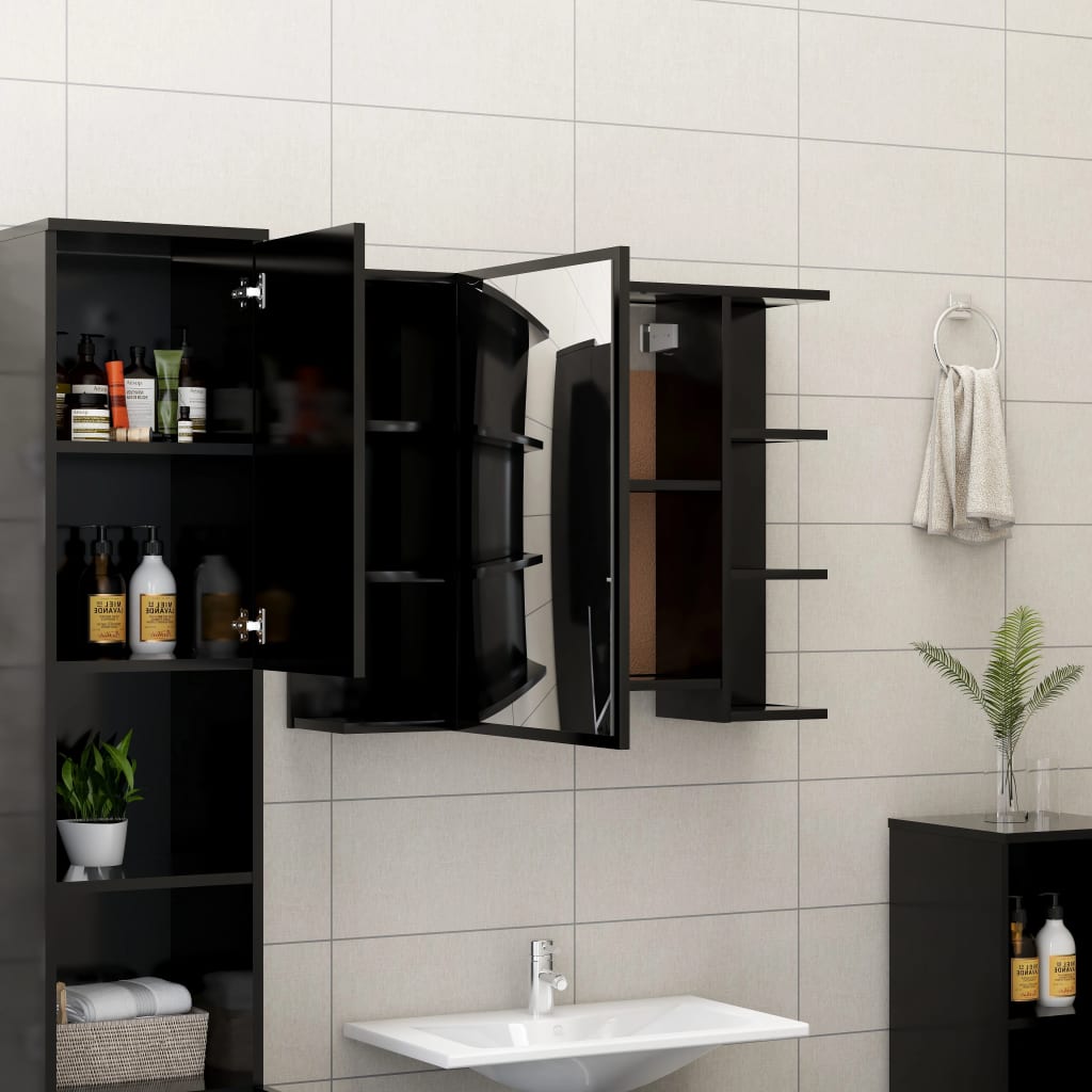 vidaXL Armario de espejo de baño contrachapada negro 80x20,5x64 cm